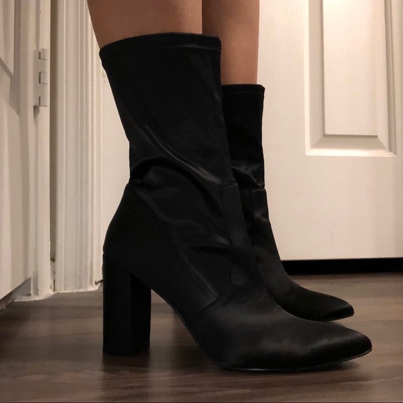 Black Satin-like boots - Picture 1 of 3